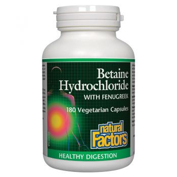 Natural Factors Betaine Hydrochloride with Fenugreek, 180 vegetarian capsules