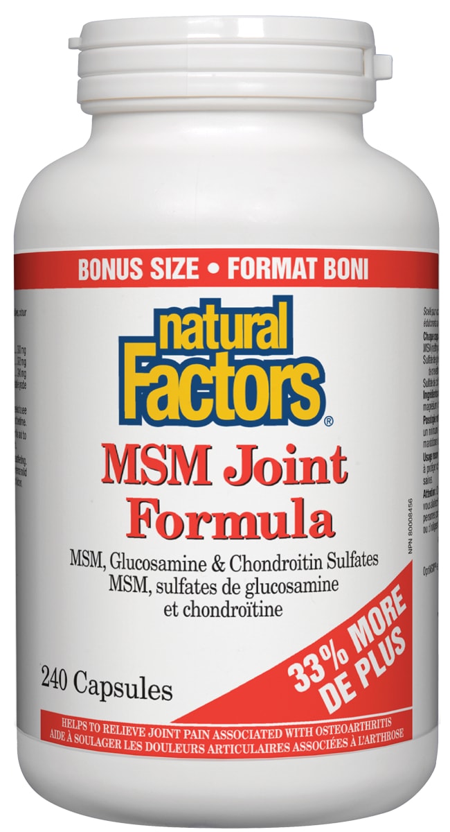 Natural Factors MSM Joint Formula, 240 capsules Bonus Size