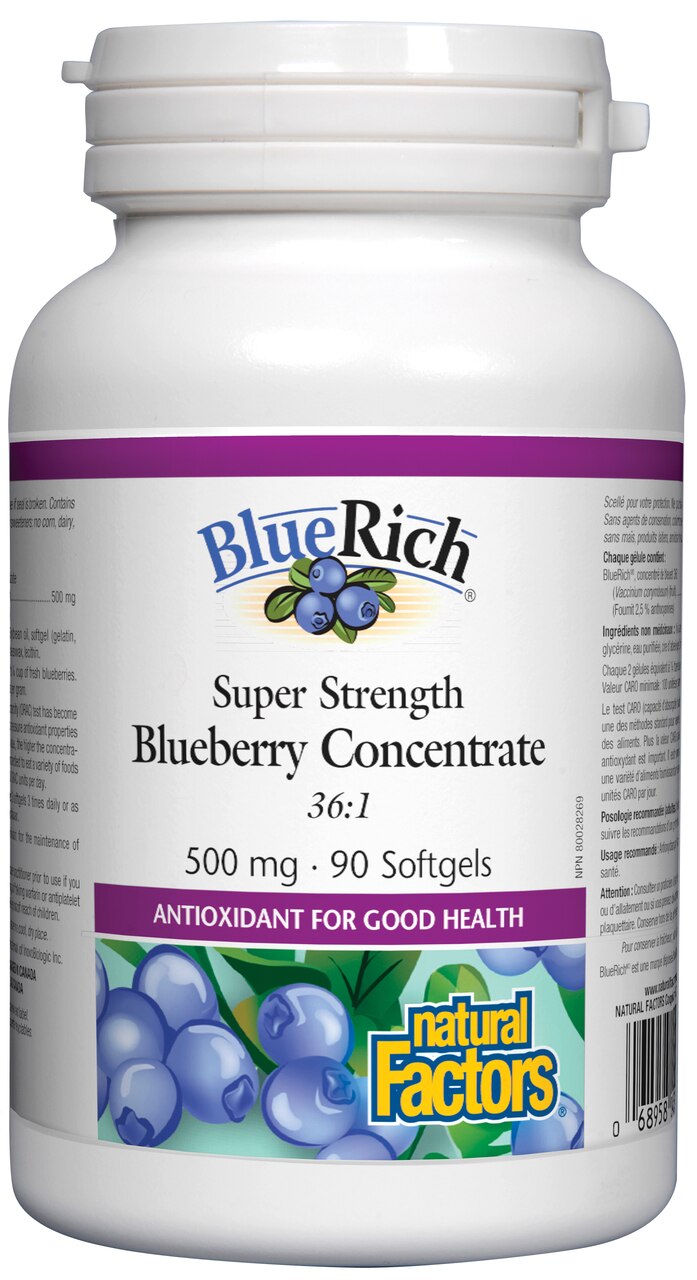 Natural Factors BlueRich® Super Strength Blueberry Concentrate - 500 mg, 90 Softgels