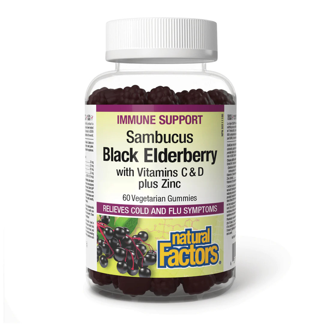 Natural Factors Sambucus Black Elderberry with Vitamins C & D plus Zinc, 60 VGummies