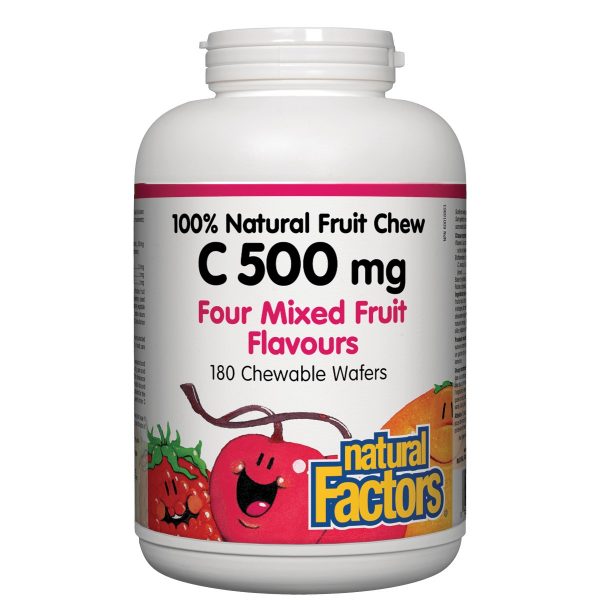 Natural Factors C 500mg 100% Natural Fruit Chew - Four Mixed Flavours, 180 chewable tablets