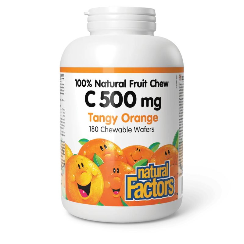 Natural Factors C 500 mg 100% Natural Fruit Chew - Tangy Orange, 180 chewable tablets