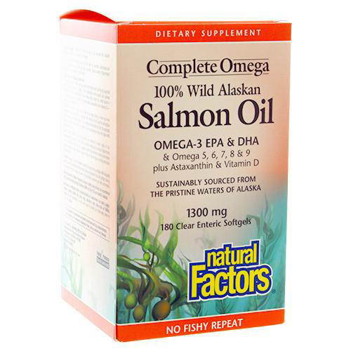 Natural Factors 100% Wild Alaskan Salmon Oil - 1300mg, 180 softgels