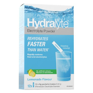 HydraLyte Effervescent Electrolyte Granules - Lemonade Flavour, 12 packets