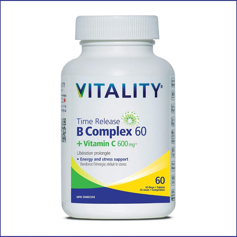 Vitality Time Release Vitamin B Complex + C 600mg - Energy & Stress Support, 60 tabs