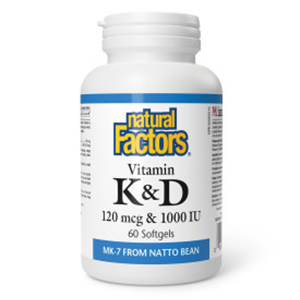 Natural Factors Vitamin K & D - 120 mcg K2 & 1000 IU D3, 60 Softgels
