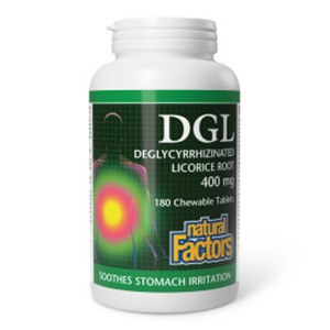 Natural Factors DGL Deglycyrrhizanted Licorice Root- 400 mg, 180 chewable tablets