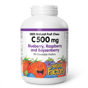 Natural Factors 100% Natural Fruit Chew C - 500 mg Blueberry, Raspberry and Boysenberry, 90 Chewable Tablets