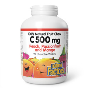 Natural Factors 100% Natural Fruit Chew C - 500 mg Peach, Passionfruit and Mango, 90 Chewable Tablets