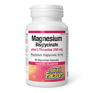 Natural Factors Magnesium Bisglycinate 40mg plus L-Theanine 250mg, 90 Vcaps