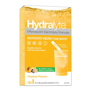 HydraLyte Effervescent Electrolyte Granules - Tropical Flavour, 12 packets