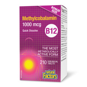 Natural Factors Vitamin B12 Quick Dissolve - 1000 mcg, 210 bonus size sublingual tablets
