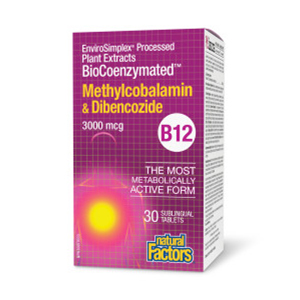 Natural Factors BioCoenzymated Methylcobalamin & Dibencozide 3000mcg (Active B12) 30 subtabs