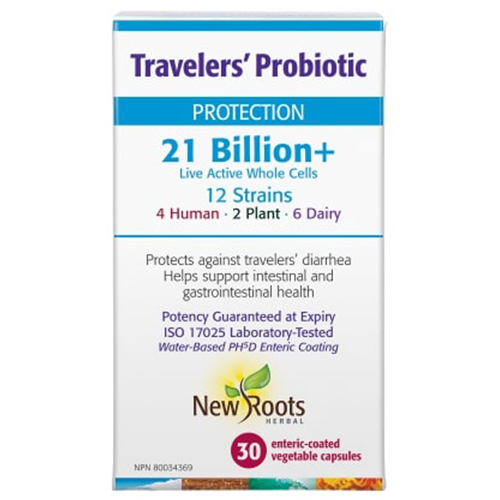 New Roots Traveler's Probiotic Protection 21 Billion+ 12 Strains, 30 Vcaps