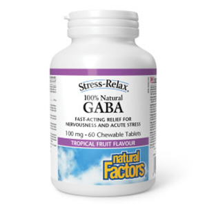 Natural Factors GABA 100% Natural - 100 mg Tropical Fruit Flavour, 60 Chewable Tablets