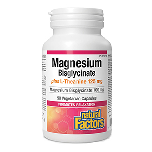 Natural Factors Magnesium Bisglycinate 100mg plus L-Theanine 125mg, 90 Vcaps