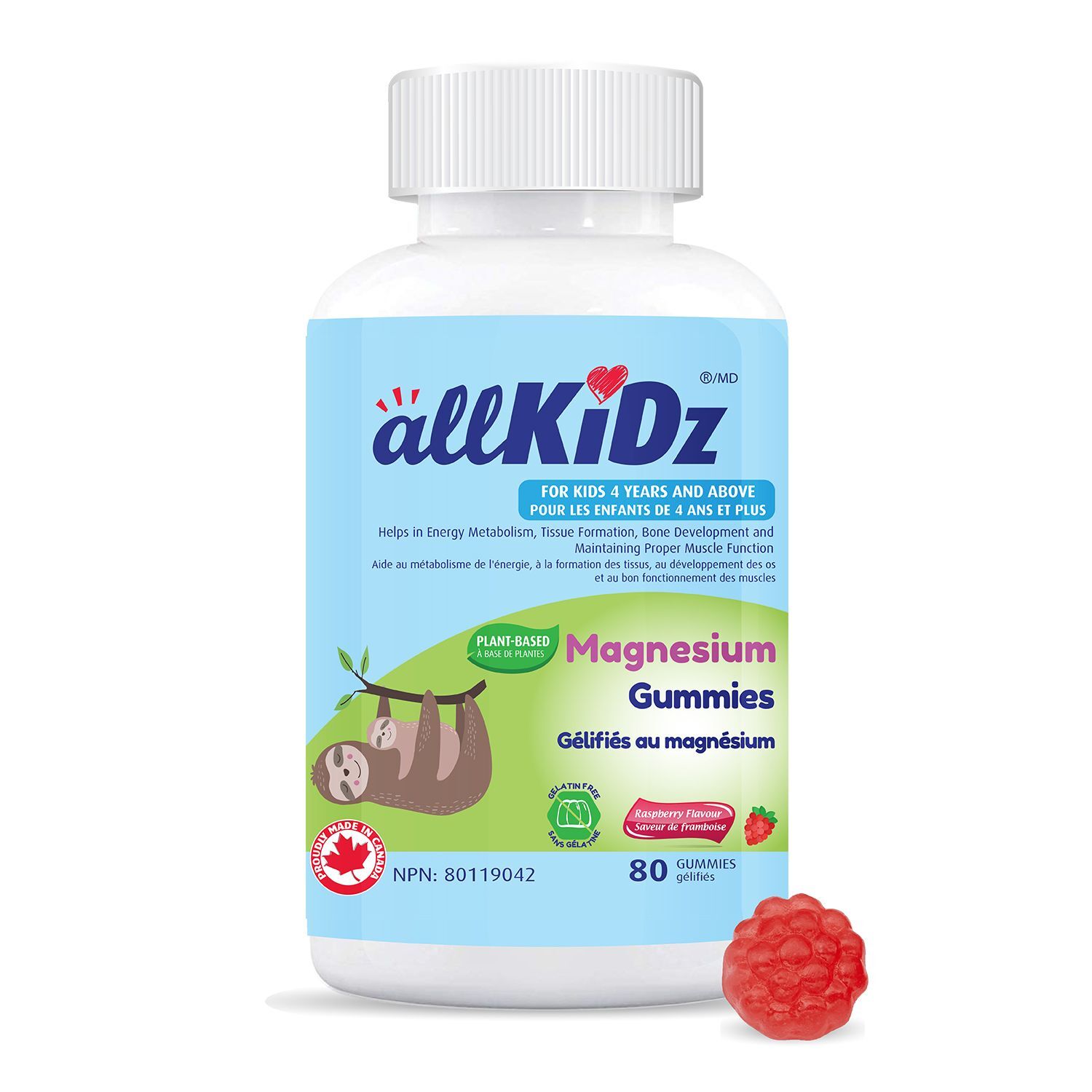 AllKidz Magnesium Gummies - Raspberry, 80 gummies