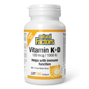 Natural Factors Vitamin K & D 120mcg/ 1000 IU, 180 gels