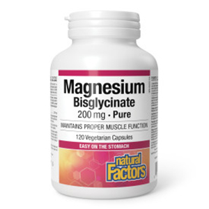 Natural Factors Magnesium Bisgycinate 200mg - Relieves Muscle Cramping, 120 Vcaps